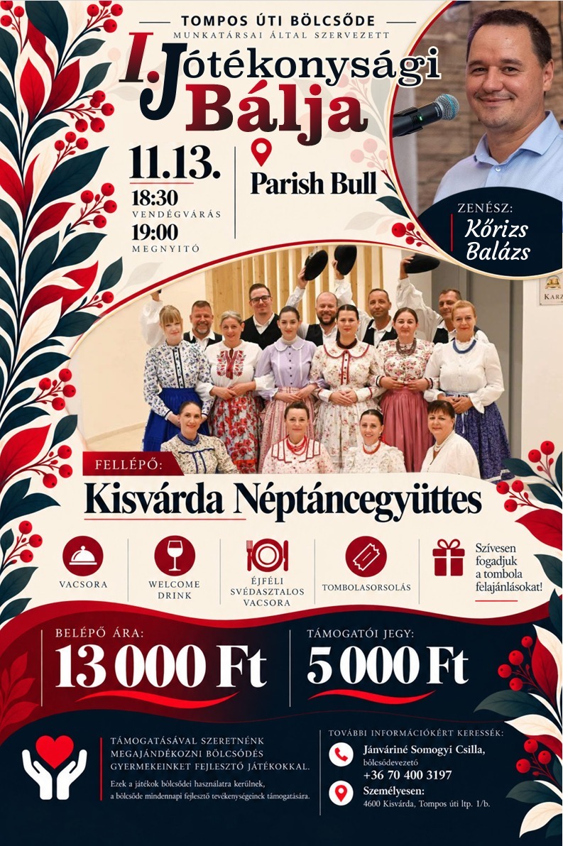 I. Jótékonysági Bál a Tompos úti Bölcsőde javára!