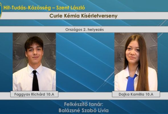 Országos 2. helyezés az országos Curie Kémia Kísérletversenyen