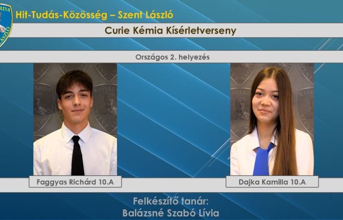 Országos 2. helyezés az országos Curie Kémia Kísérletversenyen